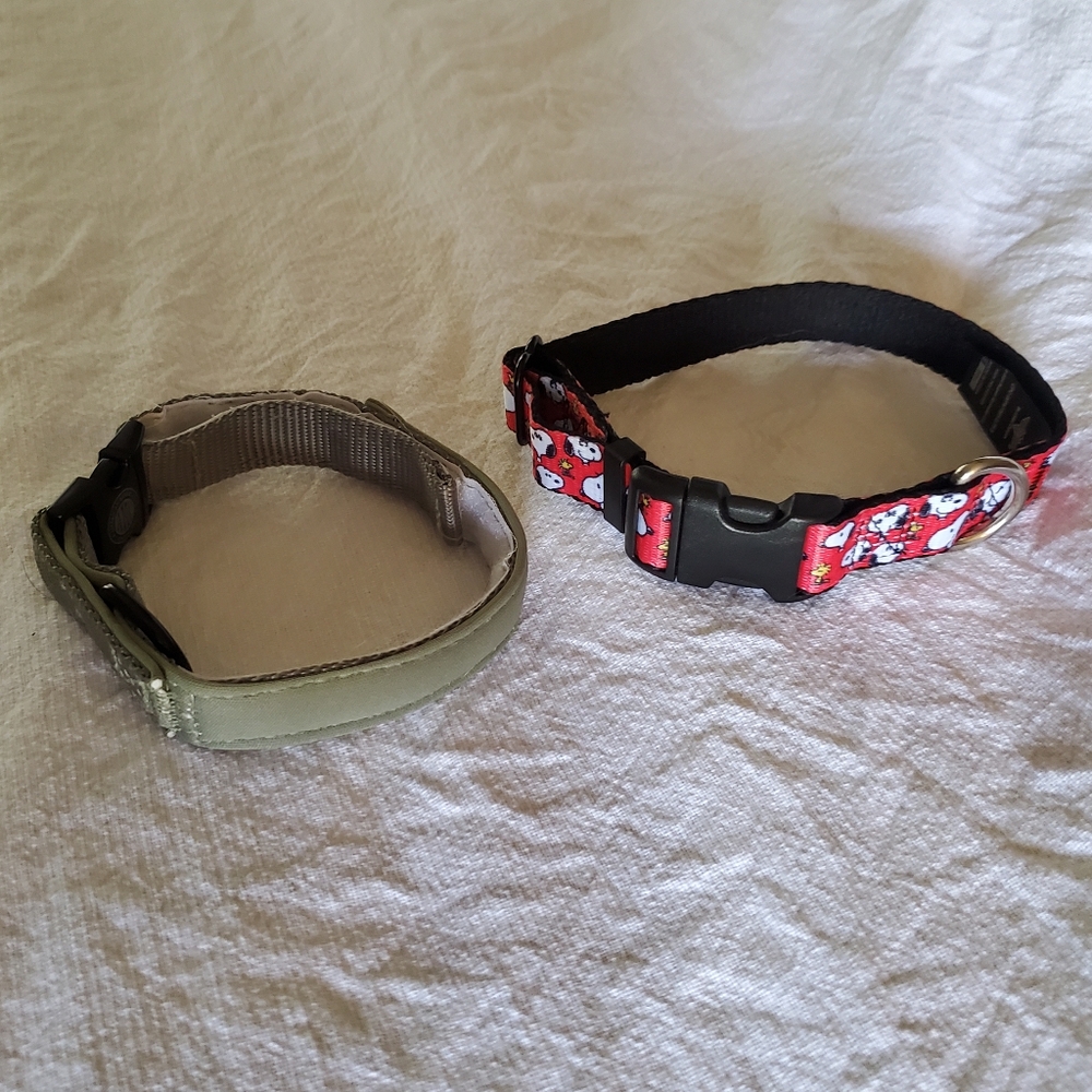 Set of Two Small  Dog Collars - Red and Tan